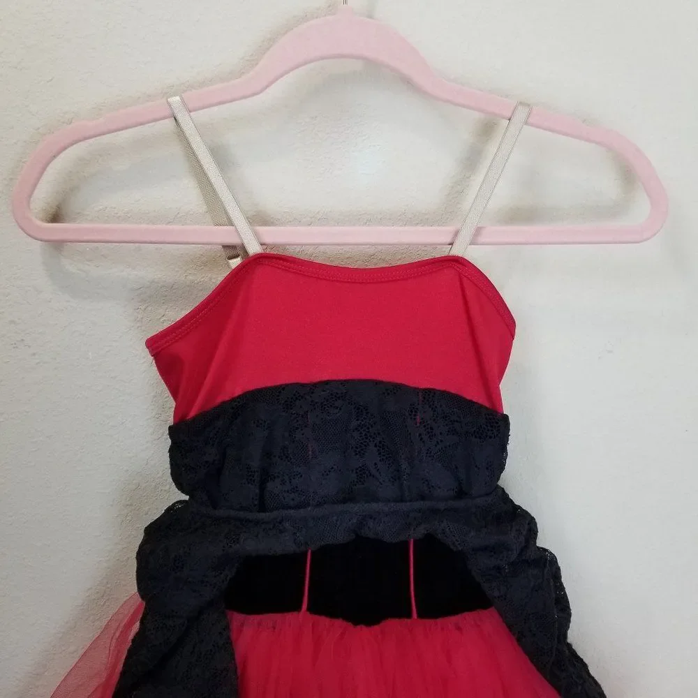 💃Girls Red & Black Lace, Velvet and Tulle Dance Costume Size CME💃